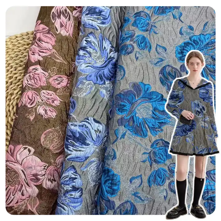 New arrival 100% polyester crepe silver multi colors big jacquard brocade fabric for women formal dress