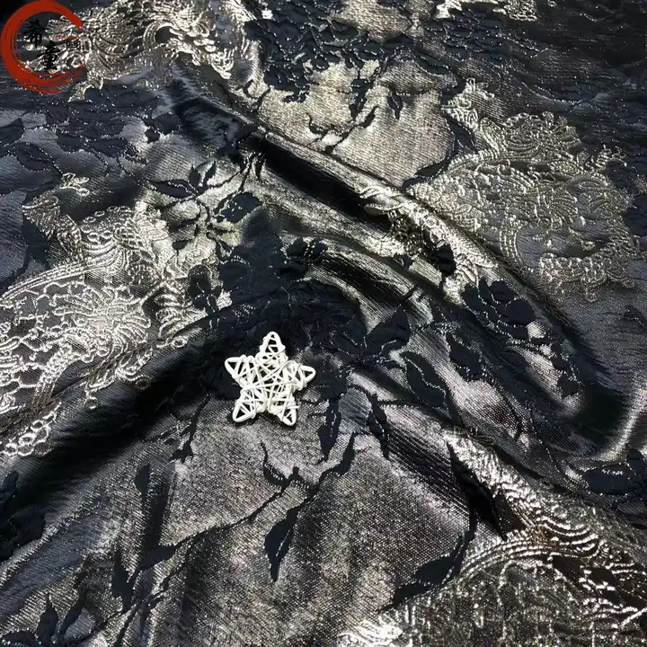 100% Polyester Textured Tinsel Floral Pattern Yarn Dyed Metallic Woven Brocade Jacquard Fabric For Dresses