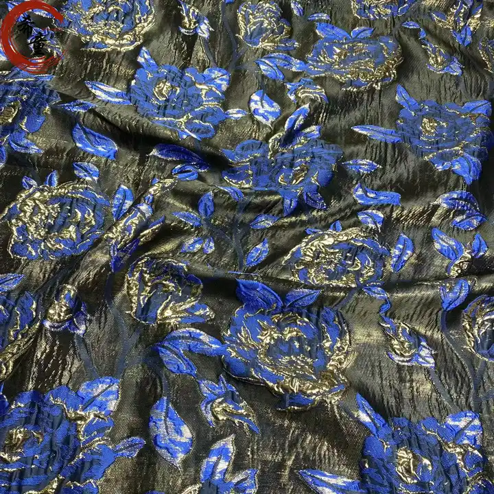 Latest Design Floral 100% Polyester Textured Tinsel Floral Pattern Yarn Dyed Metallic Woven Brocade Jacquard Fabric For Dresses