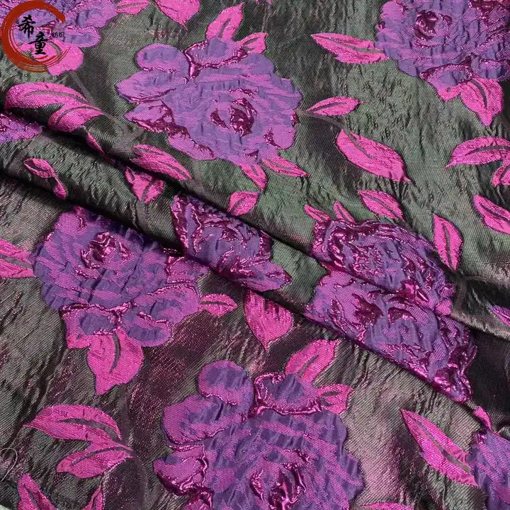 Latest Design Floral 100% Polyester Textured Tinsel Floral Pattern Yarn Dyed Metallic Woven Brocade Jacquard Fabric For Dresses