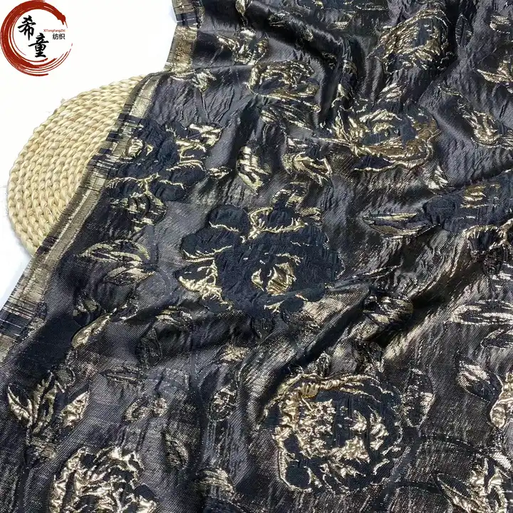 Latest Design Floral 100% Polyester Textured Tinsel Floral Pattern Yarn Dyed Metallic Woven Brocade Jacquard Fabric For Dresses