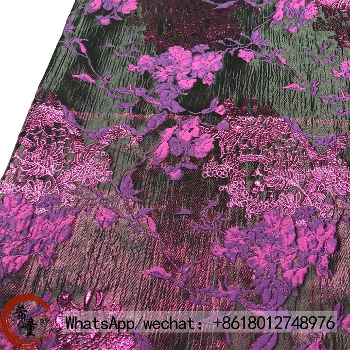 100% Polyester Textured Tinsel Floral Pattern Yarn Dyed Metallic Woven Brocade Jacquard Fabric For Dresses