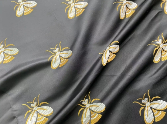 Latest design Lowest MOQ yarn dye soft insect satin brocade jacquard fabric for women dress