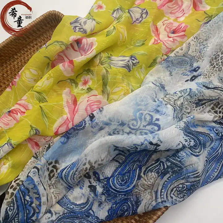 Fashion custom digital print floral printing material lame jacquard chiffon fabric for women garments