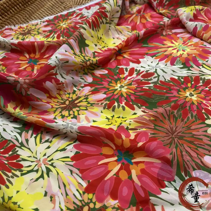 High Quality 75D 100%POLY crepe custom floral designs soft woven moss crepe fabric printed fabric for Dress